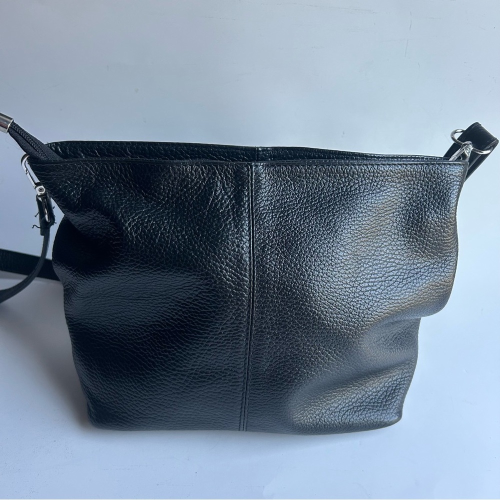 Borse in Pelle Italian Genuine Black Pebble Leather Crossbody Bag